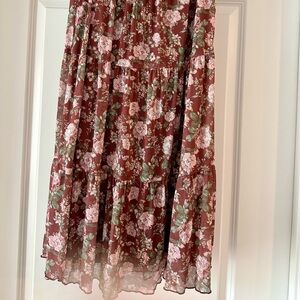 Altar'd State Burgundy Floral Midi Skirt